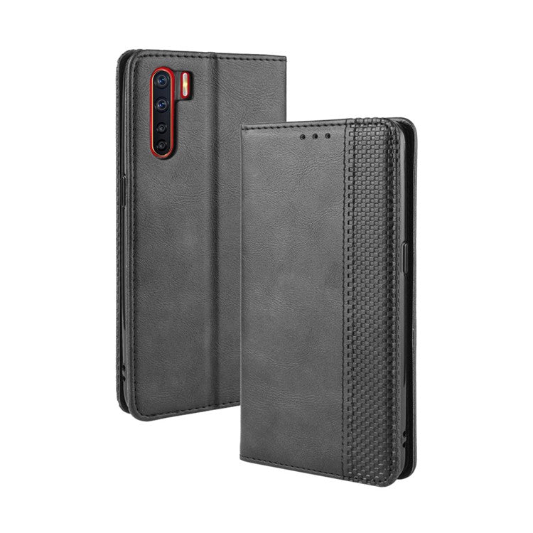 Vintage Style Magnetic Leather Wallet Phone Cover for OPPO A91/F15 - Black