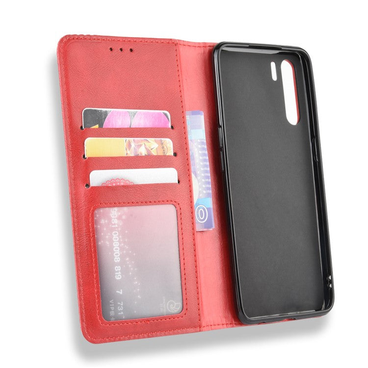 Vintage Style Magnetic Leather Wallet Phone Cover for OPPO A91/F15 - Red