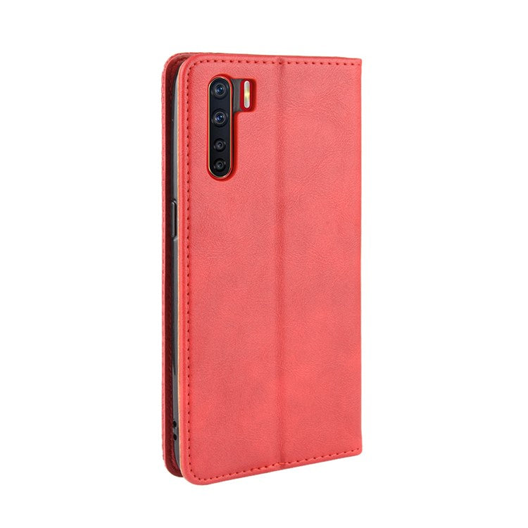 Vintage Style Magnetic Leather Wallet Phone Cover for OPPO A91/F15 - Red