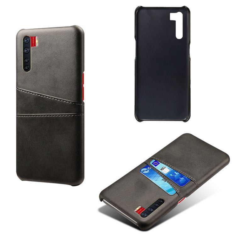 KSQ with Double Card Slots PU Leather Coated PC Shell for Oppo A91/F15 - Black