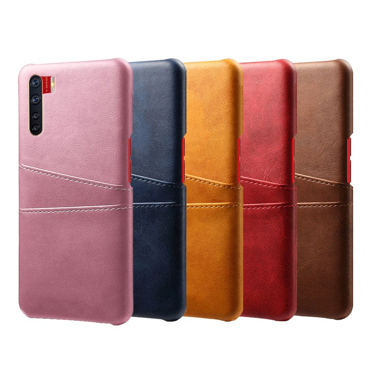 KSQ with Double Card Slots PU Leather Coated PC Shell for Oppo A91/F15 - Black