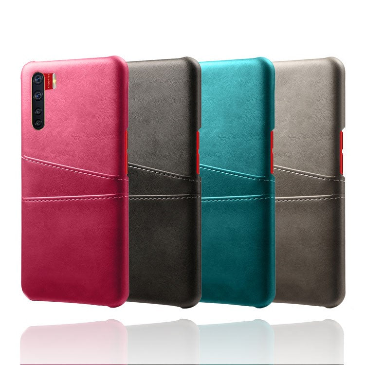KSQ with Double Card Slots PU Leather Coated PC Shell for Oppo A91/F15 - Black