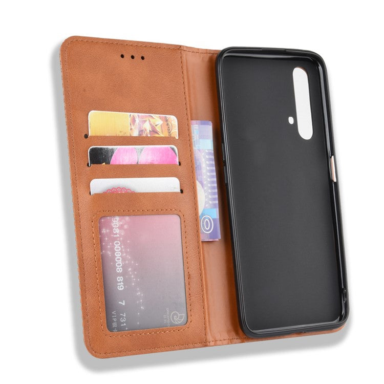 Vintage Style Leather Wallet Case for Realme X50 5G - Brown