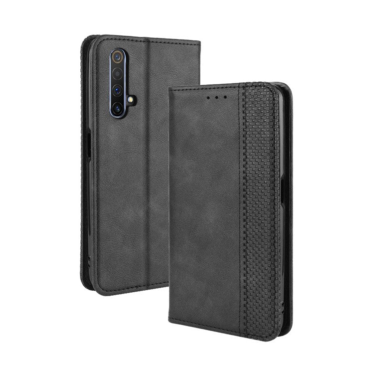 Vintage Style Leather Wallet Case for Realme X50 5G - Black