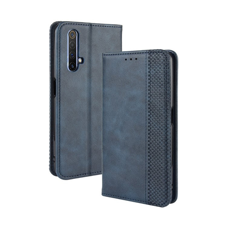 Vintage Style Leather Wallet Case for Realme X50 5G - Blue