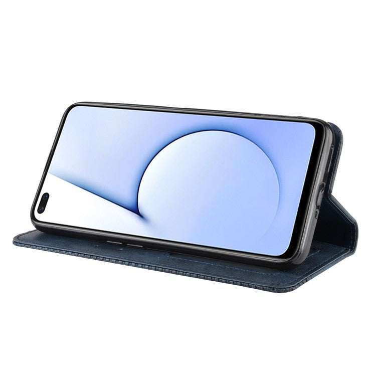 Vintage Style Leather Wallet Case for Realme X50 5G - Blue