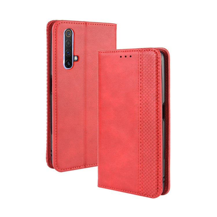 Vintage Style Leather Wallet Case for Realme X50 5G - Red
