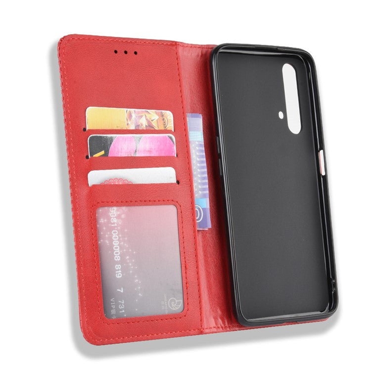 Vintage Style Leather Wallet Case for Realme X50 5G - Red