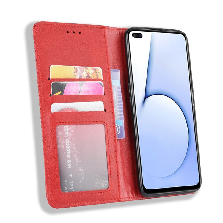 Vintage Style Leather Wallet Case for Realme X50 5G - Red