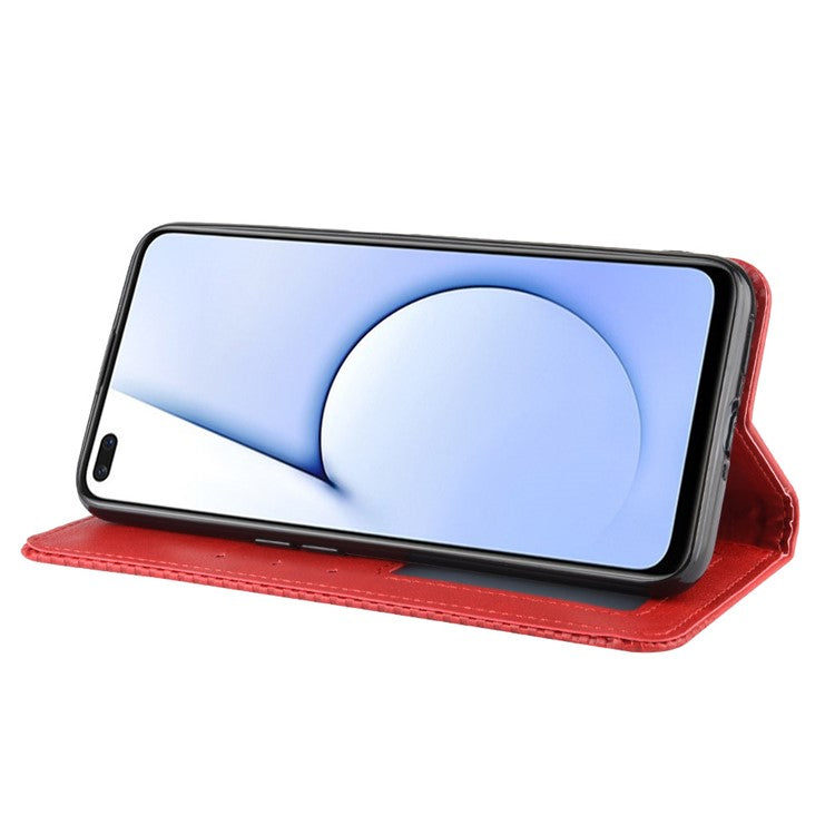 Vintage Style Leather Wallet Case for Realme X50 5G - Red