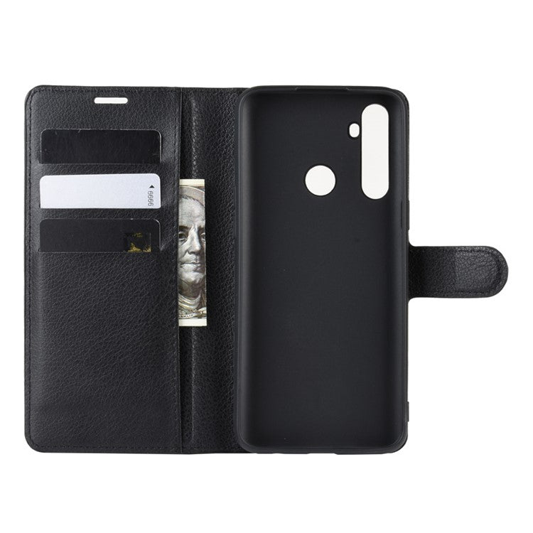 Litchi Skin Wallet Leather Stand Case for Realme 5 / C3 (3 cameras) - Black