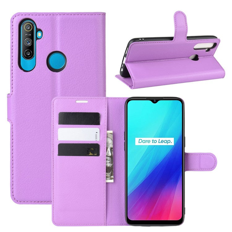 Litchi Skin Wallet Leather Stand Case for Realme 5 / C3 (3 cameras) - Purple