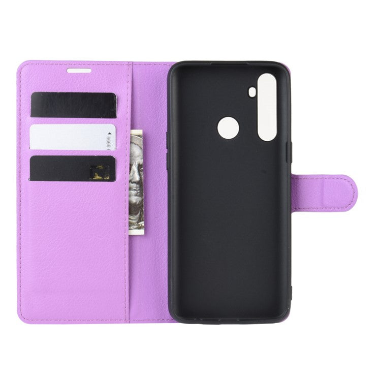 Litchi Skin Wallet Leather Stand Case for Realme 5 / C3 (3 cameras) - Purple