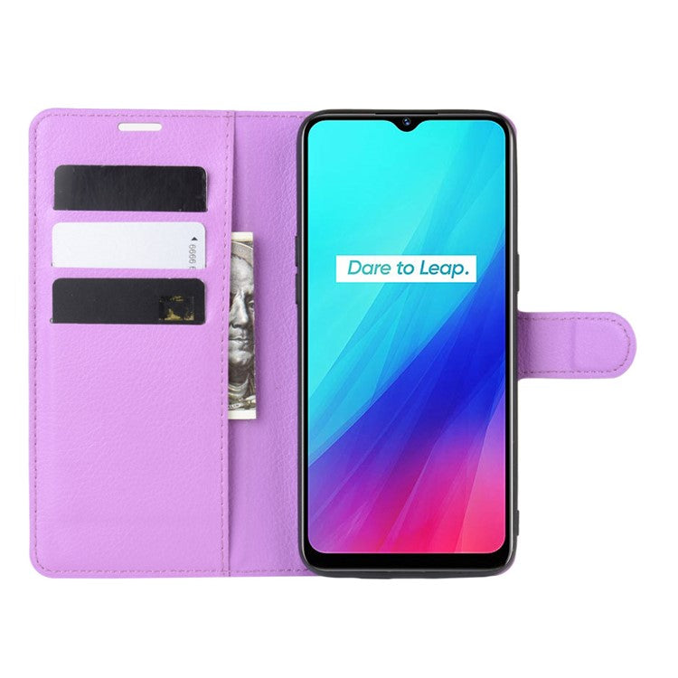Litchi Skin Wallet Leather Stand Case for Realme 5 / C3 (3 cameras) - Purple
