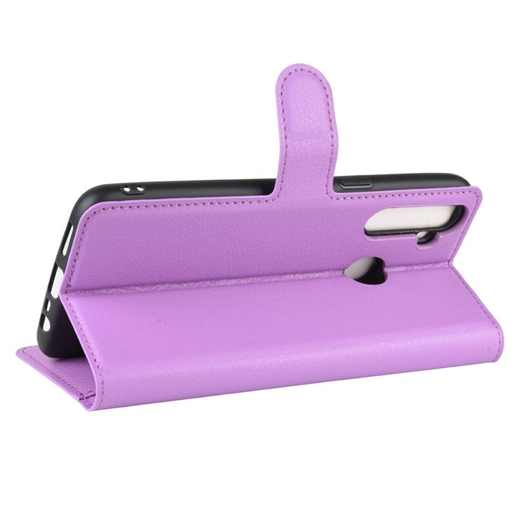 Litchi Skin Wallet Leather Stand Case for Realme 5 / C3 (3 cameras) - Purple