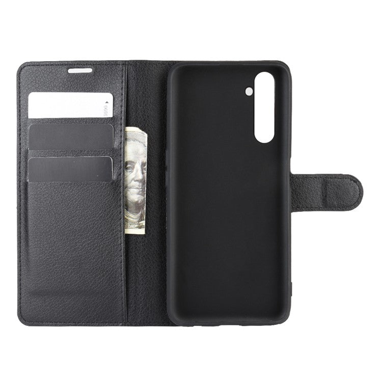 Litchi Skin Leather Wallet Stand Case for Realme 6 Pro - Black