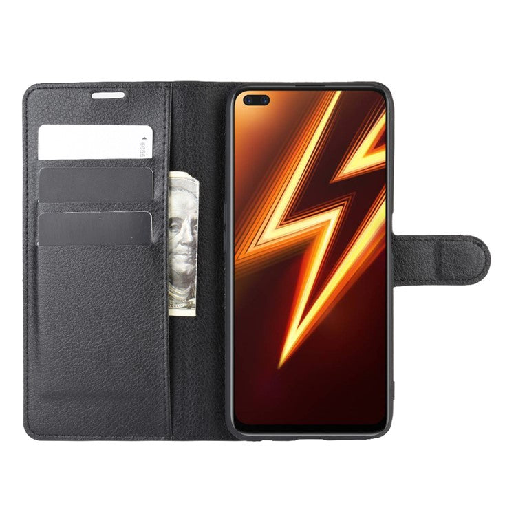 Litchi Skin Leather Wallet Stand Case for Realme 6 Pro - Black