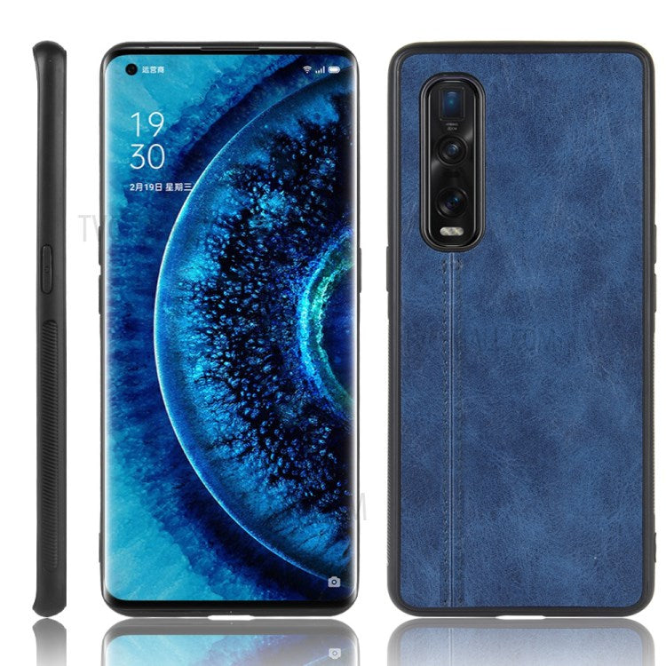 PU Leather Coated PC + TPU Hybrid Phone Protection Case for Oppo Find X2 Pro (Cerramic Back) - Blue