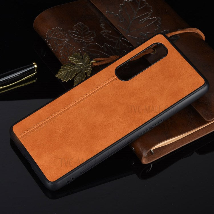 PU Leather Coated PC + TPU Hybrid Phone Protection Case for Oppo Find X2 Pro (Cerramic Back) - Yellow