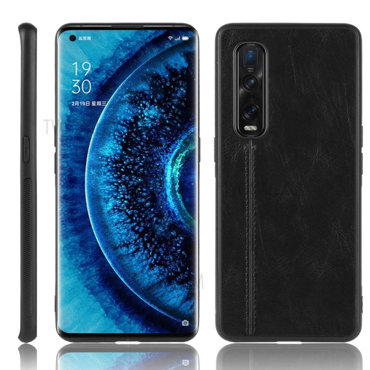 PU Leather Coated PC + TPU Hybrid Phone Protection Case for Oppo Find X2 Pro (Cerramic Back) - Black
