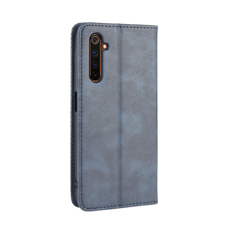 For Realme X50 Pro 5G Vintage Leather Auto-absorbed Protection Case with Wallet Stand - Blue