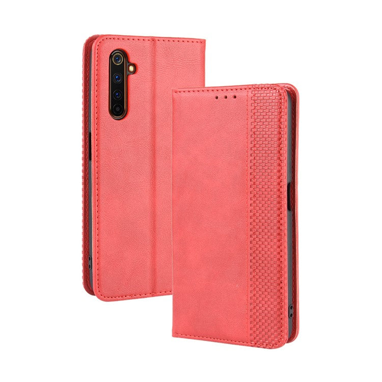 For Realme X50 Pro 5G Vintage Leather Auto-absorbed Protection Case with Wallet Stand - Red