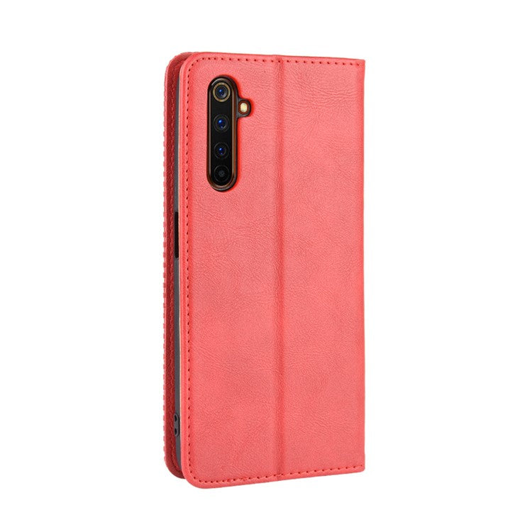 For Realme X50 Pro 5G Vintage Leather Auto-absorbed Protection Case with Wallet Stand - Red