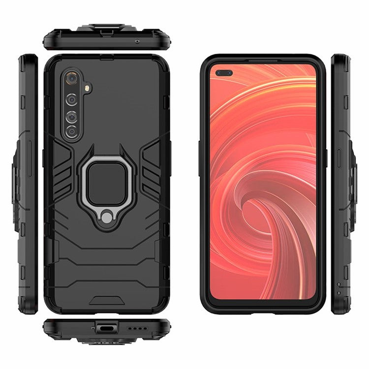 Ring Holder Kickstand PC + TPU Hybrid Phone Shell for Realme X50 Pro 5G - Black