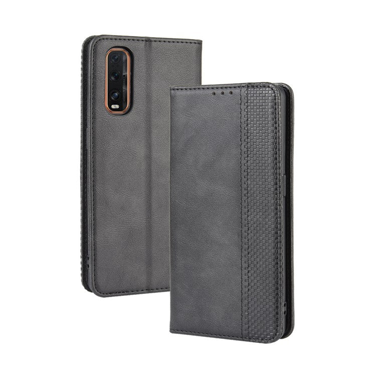 Vintage Style Leather Wallet Stand Cover Case for Oppo Find X2 - Black