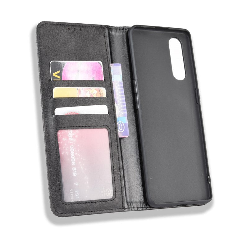 Vintage Style Leather Wallet Stand Cover Case for Oppo Find X2 - Black