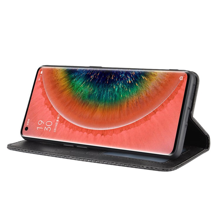 Vintage Style Leather Wallet Stand Cover Case for Oppo Find X2 - Black