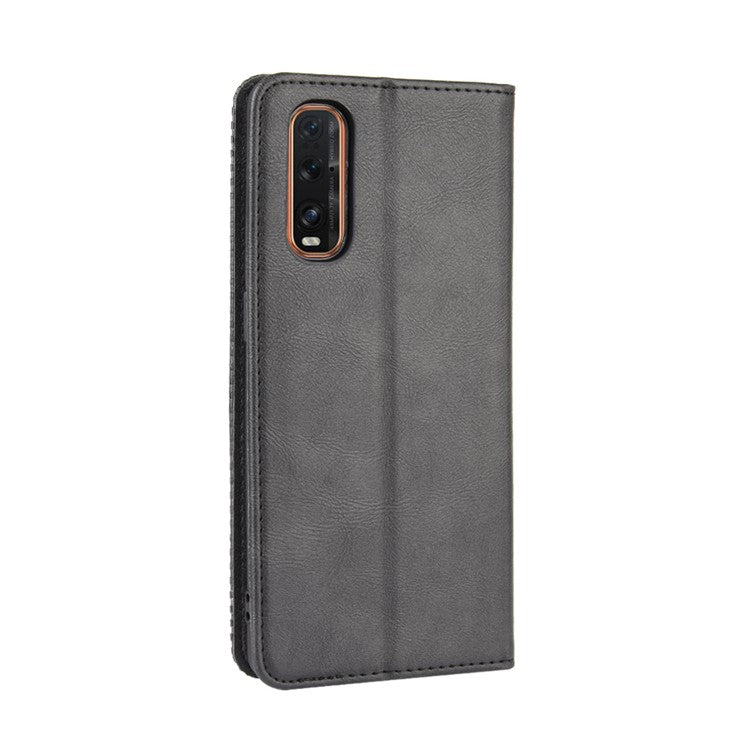 Vintage Style Leather Wallet Stand Cover Case for Oppo Find X2 - Black