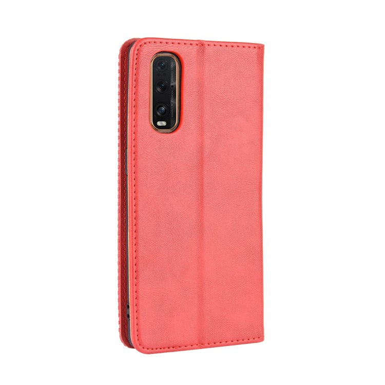Vintage Style Leather Wallet Stand Cover Case for Oppo Find X2 - Red