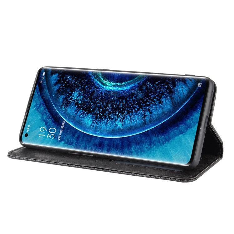 Vintage Style Leather Wallet Case for Oppo Find X2 Pro - Black