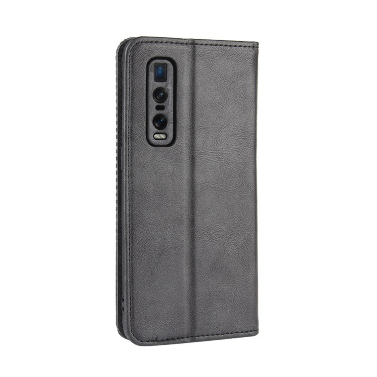 Vintage Style Leather Wallet Case for Oppo Find X2 Pro - Black