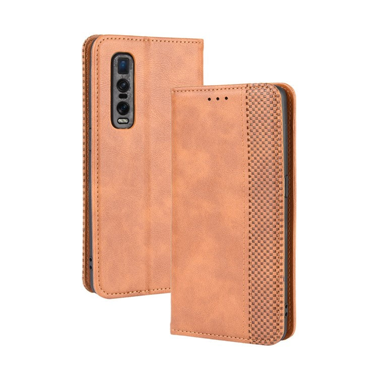 Vintage Style Leather Wallet Case for Oppo Find X2 Pro - Brown