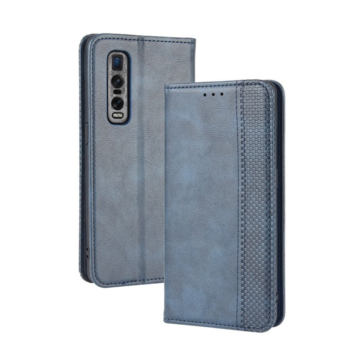 Vintage Style Leather Wallet Case for Oppo Find X2 Pro - Blue