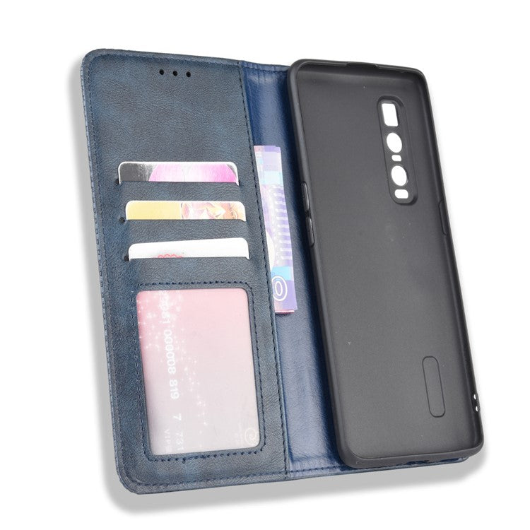 Vintage Style Leather Wallet Case for Oppo Find X2 Pro - Blue