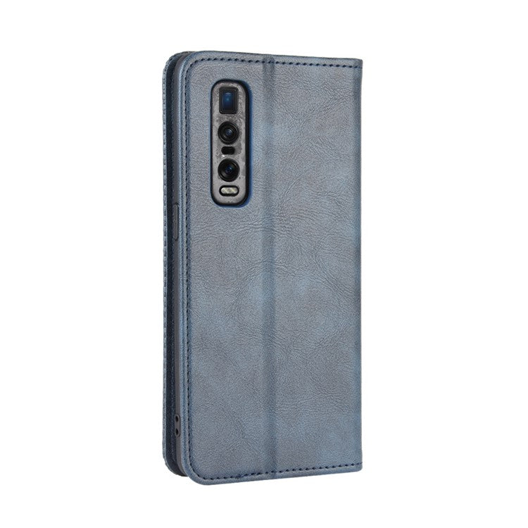 Vintage Style Leather Wallet Case for Oppo Find X2 Pro - Blue