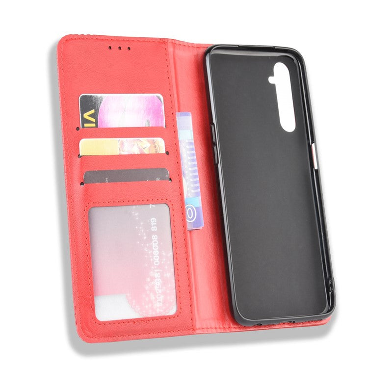 Magnetic Retro Leather with Wallet Shell for Realme 6 - Red