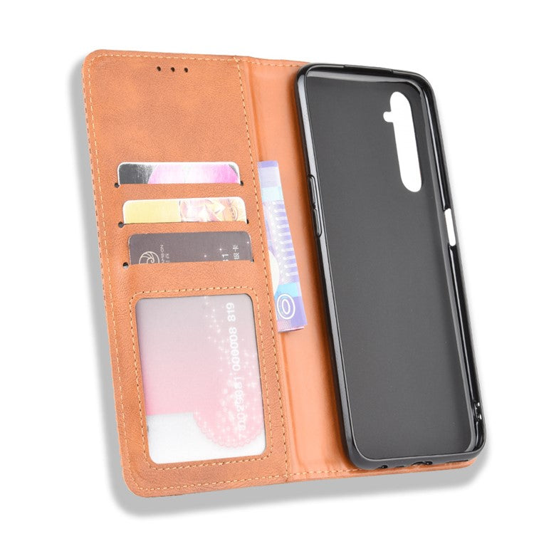 Magnetic Retro Leather with Wallet Shell for Realme 6 - Brown