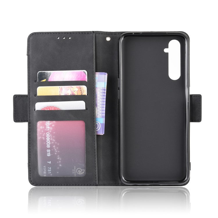 Multiple Card Slots Leather with Wallet Stand Shell for Realme 6 - Black