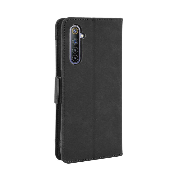 Multiple Card Slots Leather with Wallet Stand Shell for Realme 6 - Black