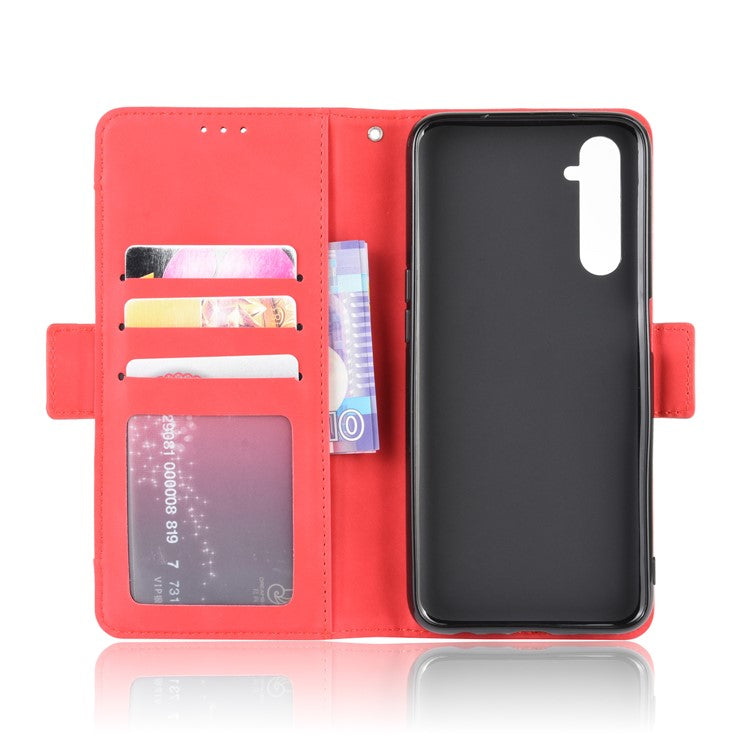 Multiple Card Slots Leather with Wallet Stand Shell for Realme 6 - Red