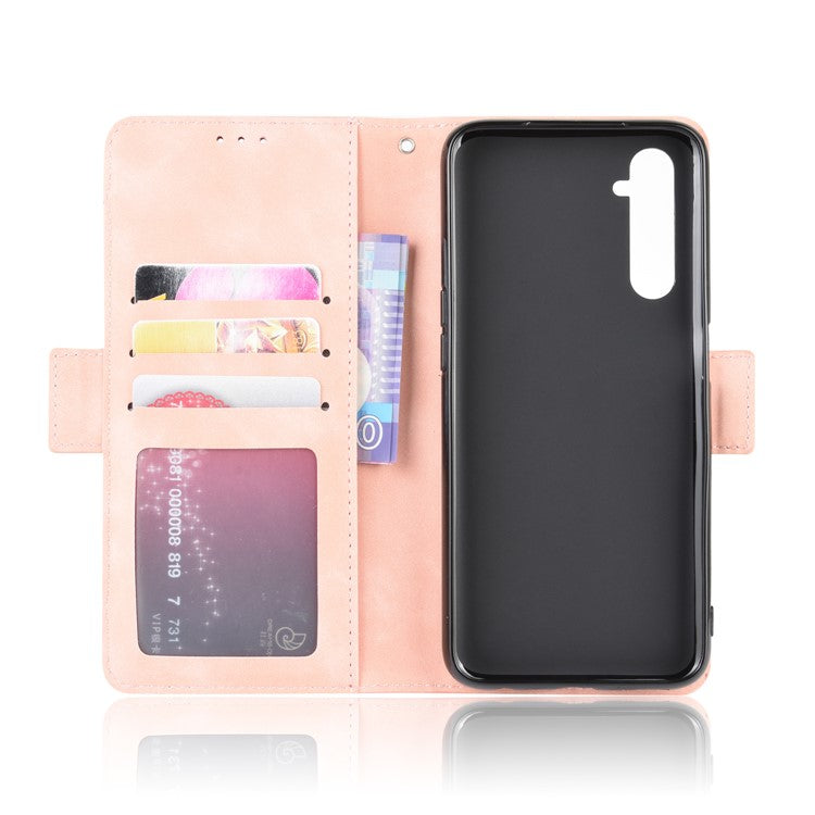 Multiple Card Slots Leather with Wallet Stand Shell for Realme 6 - Pink