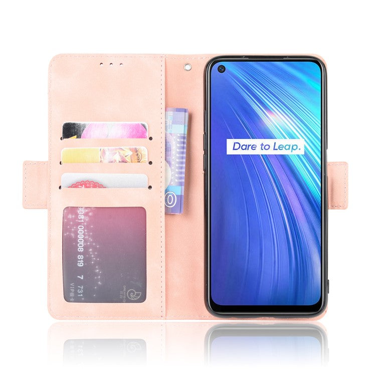 Multiple Card Slots Leather with Wallet Stand Shell for Realme 6 - Pink