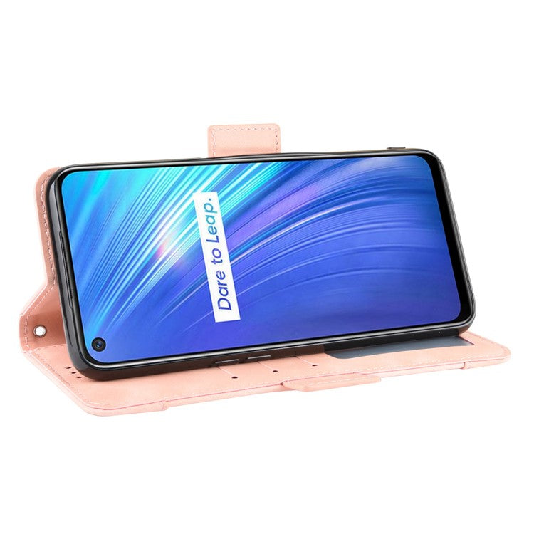 Multiple Card Slots Leather with Wallet Stand Shell for Realme 6 - Pink