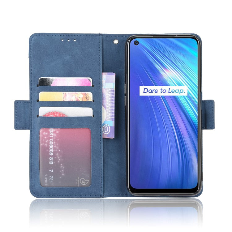 Multiple Card Slots Leather with Wallet Stand Shell for Realme 6 - Blue