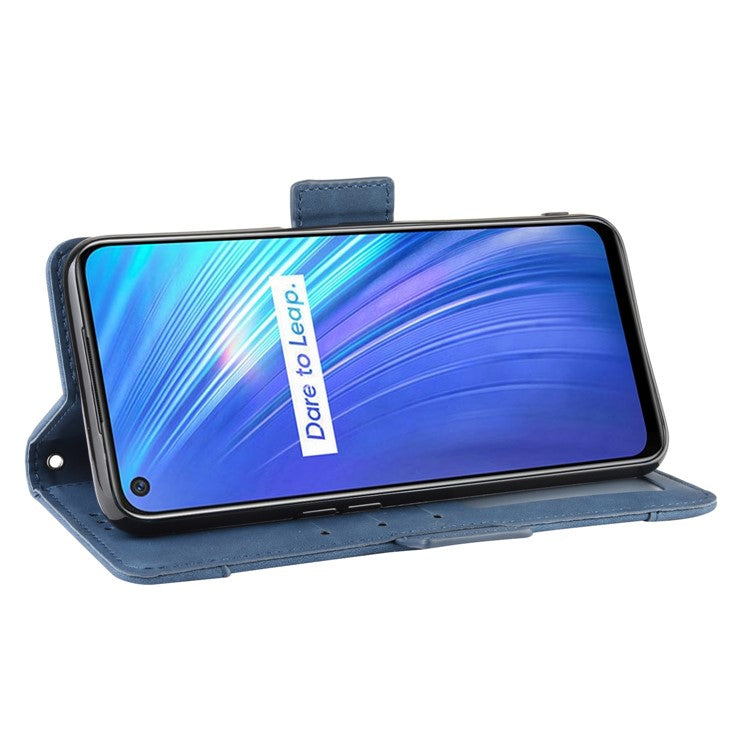 Multiple Card Slots Leather with Wallet Stand Shell for Realme 6 - Blue