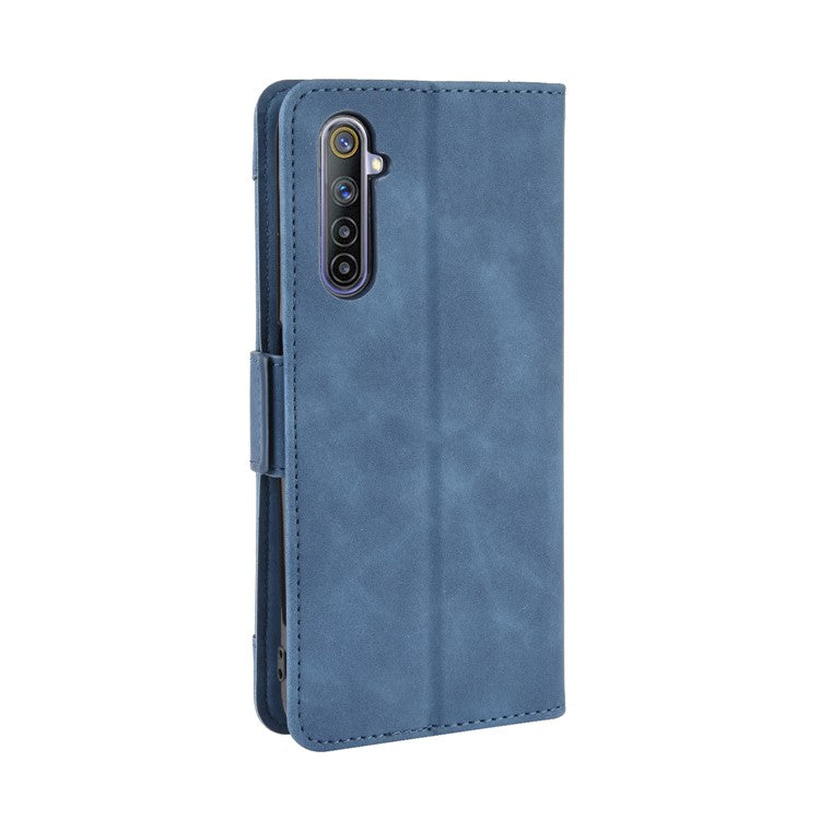 Multiple Card Slots Leather with Wallet Stand Shell for Realme 6 - Blue